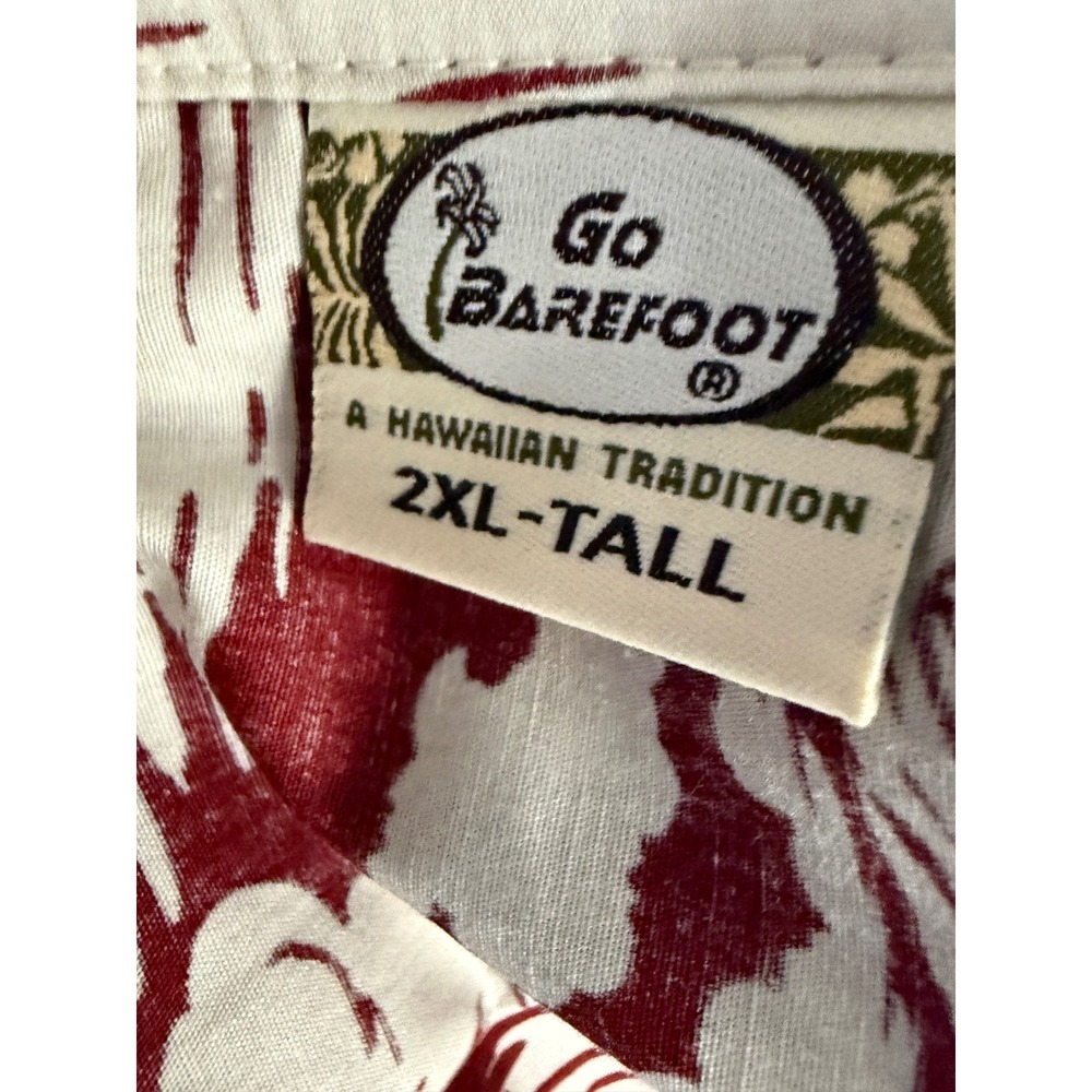 Vintage Go Barefoot Woodie Wagon Surf Mobile Hawaiian Shirt 2XL Tall Burgundy - Picture 12 of 13
